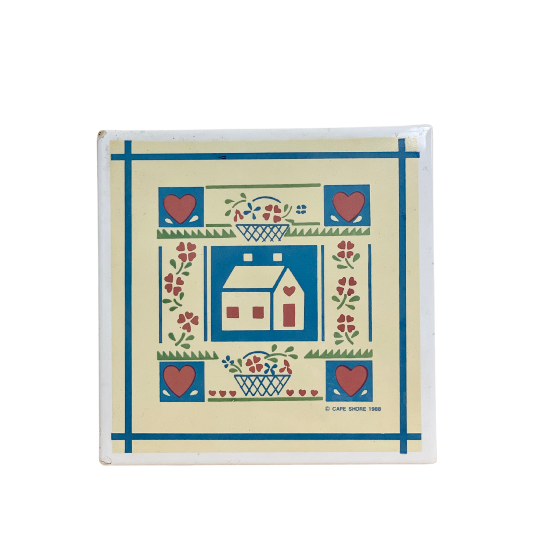 Ceramic Hot Plate | 90's Stitched House Design | Vintage Home Decor