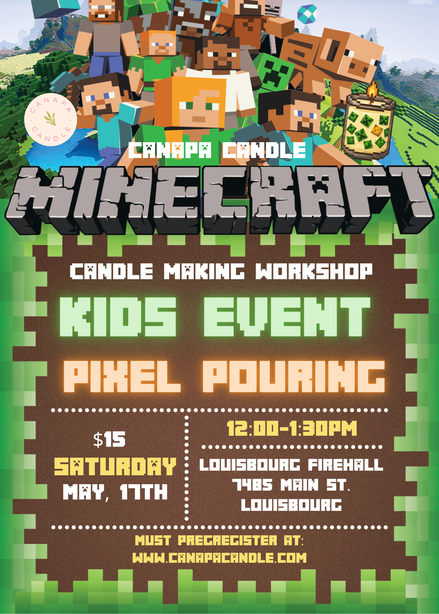 Minecraft - Pixel Pouring Candle Making Workshop for Kids & Teens | Saturday, May 17th