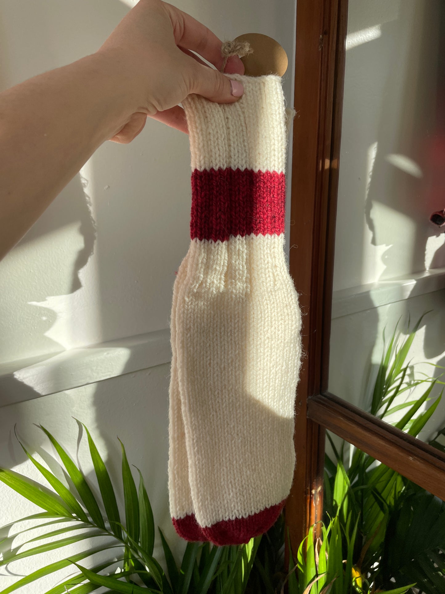 Cream White & Red Knit in Cape Breton ❤️🧦- Adult Reading Socks