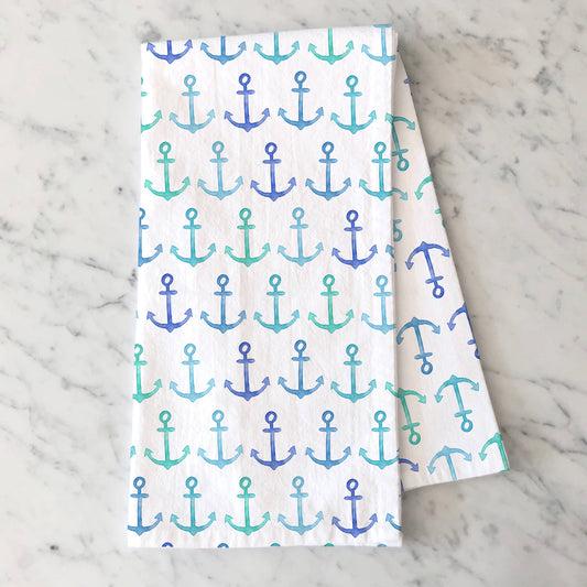 Blue Anchors Kitchen Towel | Coastal Tea Towel