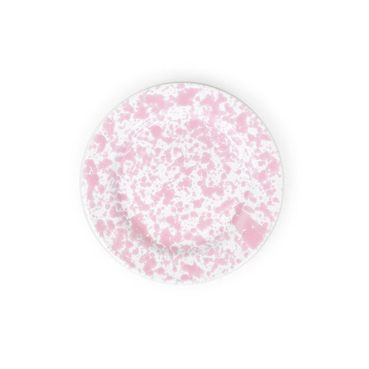 Splatter Enamelware Flat Salad Plate: Pink & White