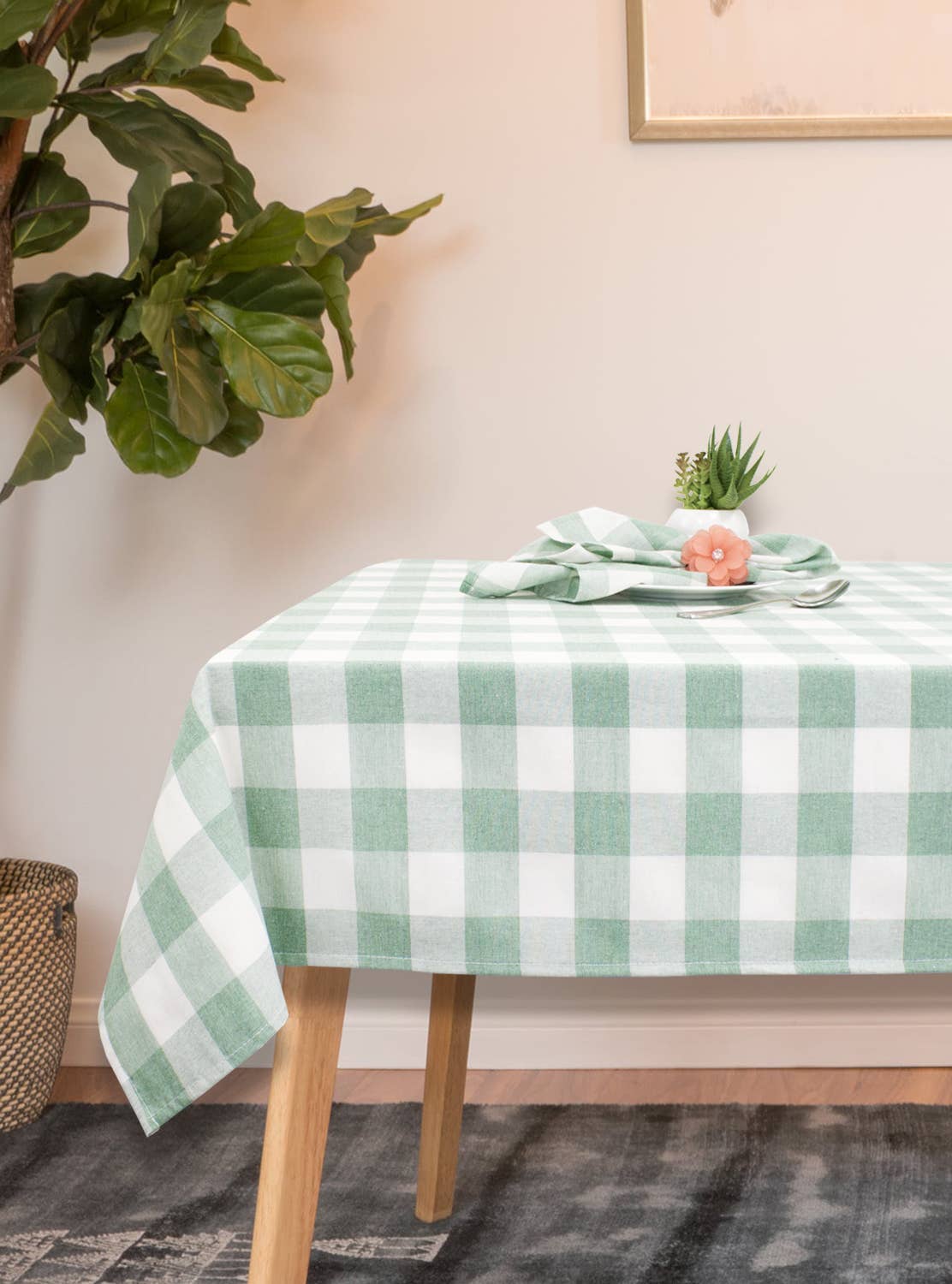 Green-White Buffalo Gingham Pattern 56" Picnic Blanket Tablecloth