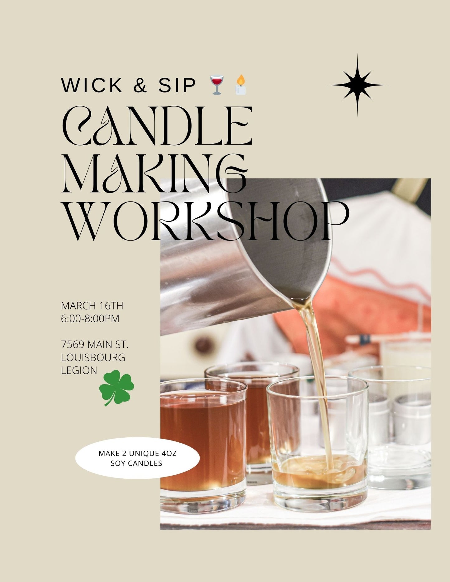 Canapa Candle - Wick & Sip Candle Making Workshop: March 16th
