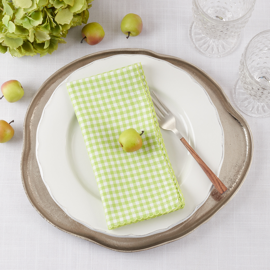 Lime Green Gingham 18" Cotton Cloth Napkin