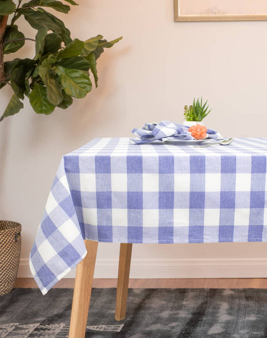 Blue-White Gingham Plaid 56" Picnic Blanket Tablecloth