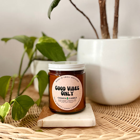 Good Vibes Only Soy Candle from Canapa Candle - This candle smells like Palo Santo and Sage