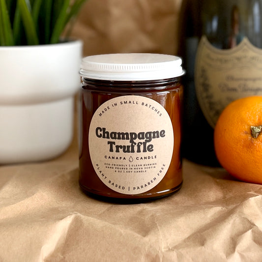 Champagne Truffle 8oz Soy Candle - Sparkling Champagne + Chocolate + Tangerine